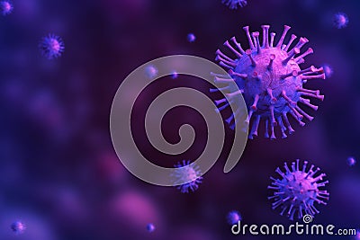 3D rendering of purple coronavirus molecules Stock Photo