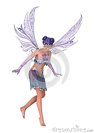 3D Rendering Purple Fairy on White Stock Photo