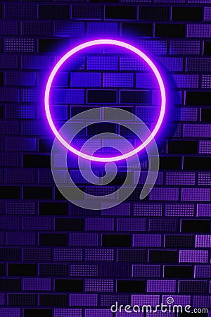 3D rendering purple neon on brick wall Stock Photo