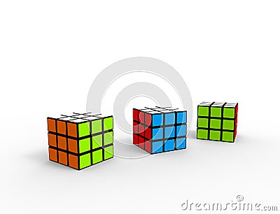 3d rendering of a puzzle cube isolated in white studio background Editorial Stock Photo