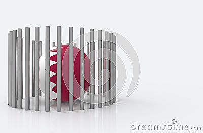 3d rendering. Qatar country flag sphere ball on the floor which surround by steel pipes. Qatar diplomatic crisis concept. Stock Photo