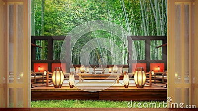 3D Rendering of a Quaint Modern Chinese Tea House Stock Photo