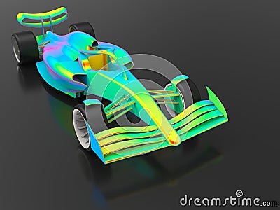 3D rendering - race car finite element analyis Cartoon Illustration