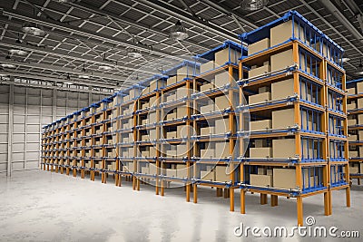 Racks full of carton boxes Stock Photo