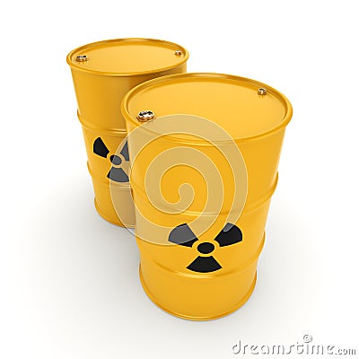 3D rendering radioactive barrels Stock Photo