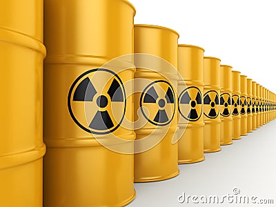 3D rendering radioactive barrels Stock Photo