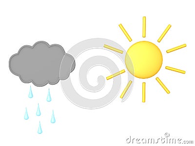 3D Rendering of rain cloud and sun Stock Photo