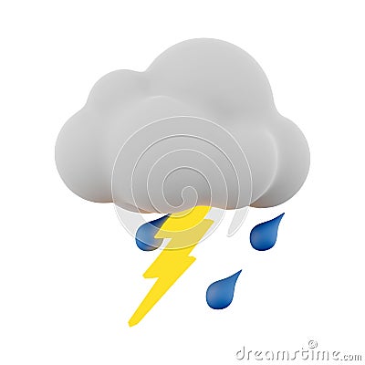 3d rendering rain with thunder and cloud icon. 3d render thunderstorm icon. Rain with thunder and cloud Stock Photo