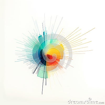 3d rendering of a rainbow colored in white isolated background abstract chaotic particle explosion with empty space. futuristic Cartoon Illustration