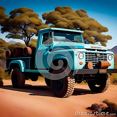 3D Rendering Realistic Blue Jeep With Wild Background Stock Photo