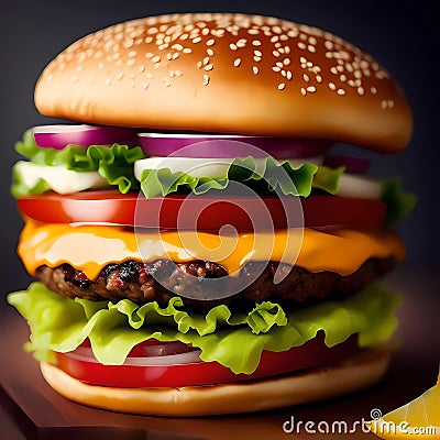 3D Rendering Realistic Cheeseburger Stock Photo