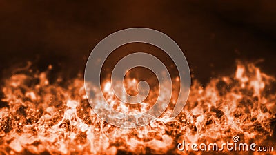 3D Rendering of realistic fire flaming bottom up background with flare and glowing dust Stock Photo