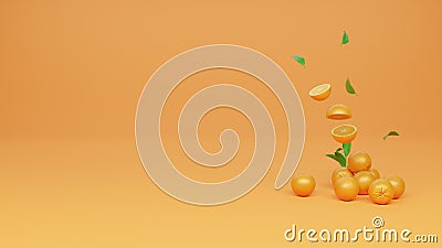 3d rendering realistic Orange with whole and slice of apple, social media post with text space Stock Photo