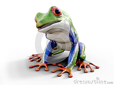 3D rendering of a realistic red-eyed tree frog. Stock Photo