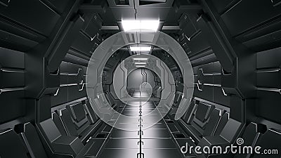 3D rendering of realistic sci-fi spaceship corridor Science background Stock Photo