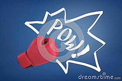 3d rendering of a red boxing glove with the word `POW` on a blue background. Stock Photo