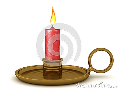 3D Rendering of red candle and candle holder Stock Photo