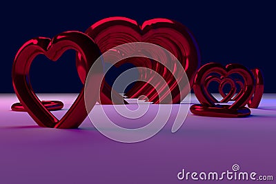 3D rendering of red, glossy hearts Stock Photo