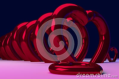 3D rendering of red, glossy hearts Stock Photo