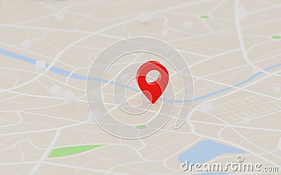 3D Rendering red GPS pinpoint of destination on the map, for navigator and route for travel concept, select focus shallow depth of Stock Photo