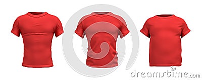 3d rendering of a red T-shirt in realistic slim, muscular and fat shape in front view on white background. Stock Photo
