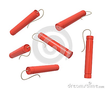 3d rendering of red TNT dynamite sticks isolated on white background Cartoon Illustration