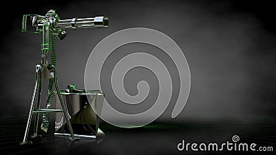 3d rendering of a reflective shoot gun with green outlined lines Stock Photo
