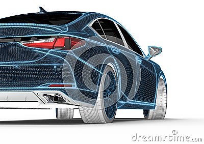 3D rendering representing an x-ray of a car with a laptop Stock Photo