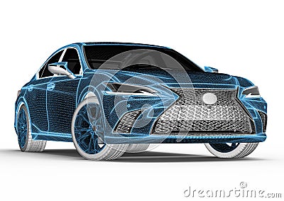 3D rendering representing an x-ray of a car with a laptop Stock Photo