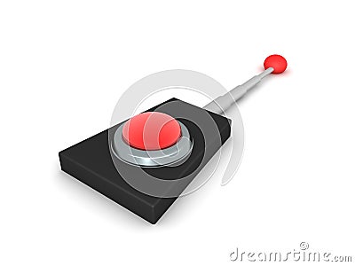 3D Rendering of retro remote control with red button Stock Photo