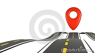 3D rendering road map with location pin icon, GPS travel route, navigation mark, transportation place point, Destination point Stock Photo