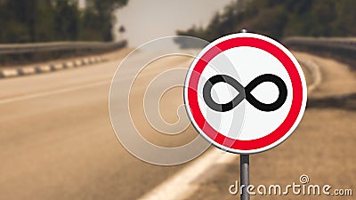 3D rendering - Road sign with infinity symbol on highway background Stock Photo