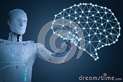 Robot with ai brain Stock Photo