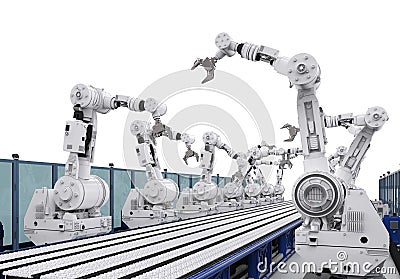 Robot arms with conveyor line Stock Photo