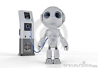 Robot at charging station Stock Photo