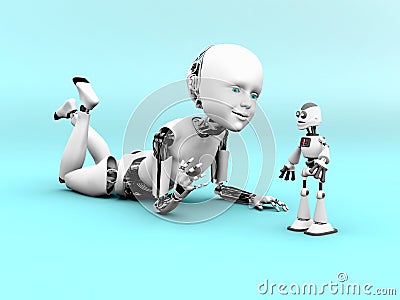 3D rendering of a robot child playing. Stock Photo