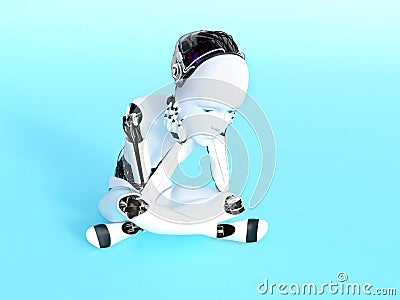 3D rendering of a robot child thinking. Stock Photo