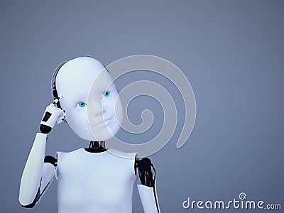 3D rendering of a robot child thinking. Stock Photo