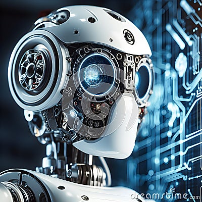 3d rendering robot with circuit board in the background, Stock Photo