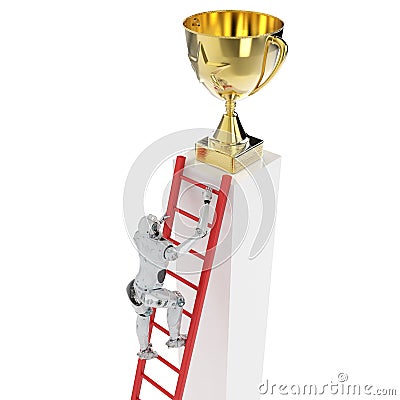 Robot reach trophy Stock Photo