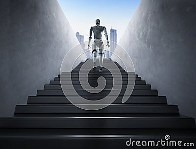 Robot climb stairs Stock Photo
