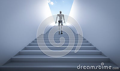 Robot climb stairs Stock Photo