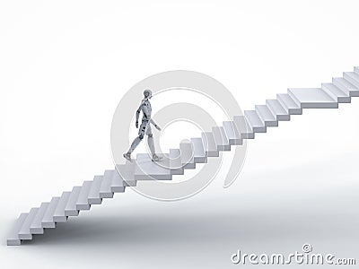 Robot walk up stairs Stock Photo