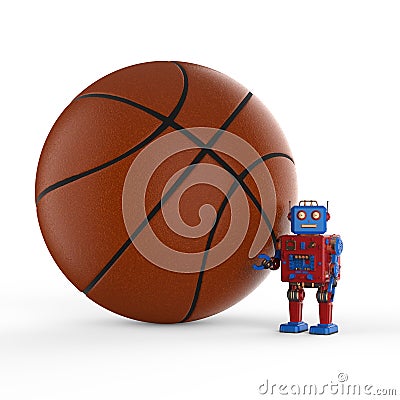 Robot with basketball ball Stock Photo
