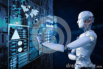 Robot with digital display Stock Photo