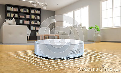 Robotic cleaner or sweeper display sensor on working area Stock Photo
