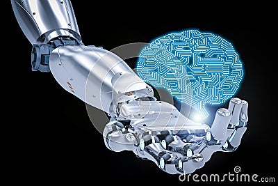 Robotic hand with ai brain Stock Photo