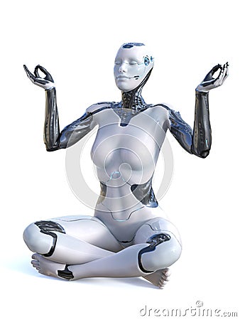 3D rendering of robotic woman meditating nr 1 Stock Photo