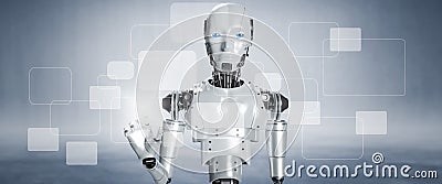 3D rendering robots touch button empty on the graph Screen Icon of media screen, Technology Process System Business Stock Photo