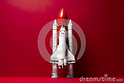 3D rendering of a rocket isolated against a studio background, offering ample copy space for text and messages. Stock Photo